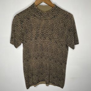 Nina Charles for Kasper ASL Animal print silk short sleeve mock neck knit top